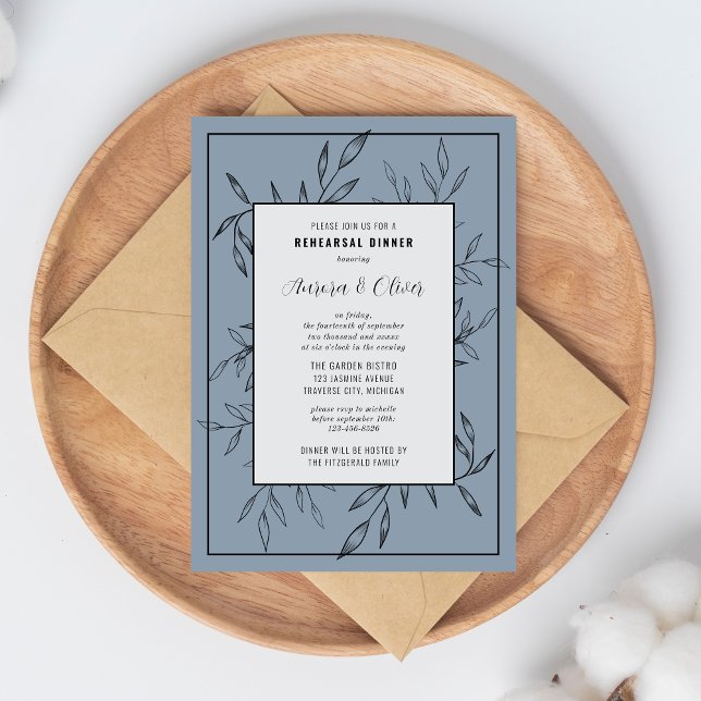 Invitación Delicate Foliage | Azul turbio | Cena de ensayo (Subido por el creador)