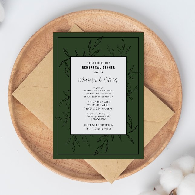 Invitación Delicate Foliage | Deep Sage | Cena de ensayo (Subido por el creador)