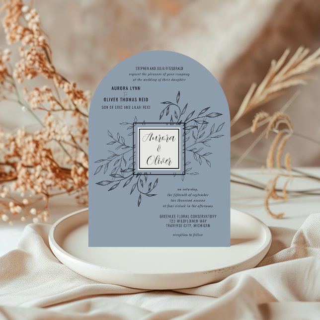 Invitación Delicate Foliage | Dusty Blue Arch Wedding Invite (Subido por el creador)
