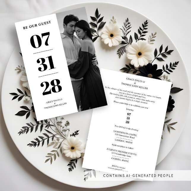 Invitación Delicate Glam Black & White Enchanting Minimal (Delicate Glam Simple Black & White Enchanting and Minimalist Photo Wedding Invitations Cards.)