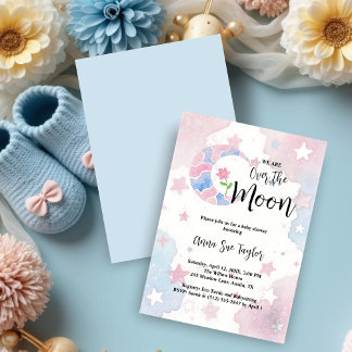 Invitación Delicate Glitter Crescent Moon Blue Baby Shower
