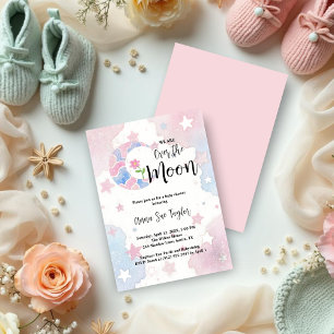 Invitación Delicate Glitter Crescent Moon Pink Baby Shower