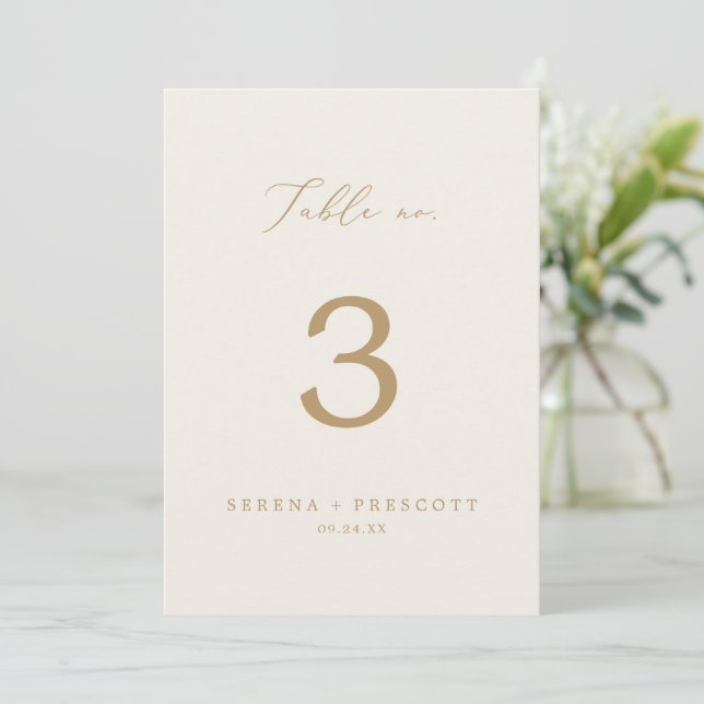 Invitación Delicate Gold Calligraphy | 5x7 Cream Table No. (Anverso de pie)
