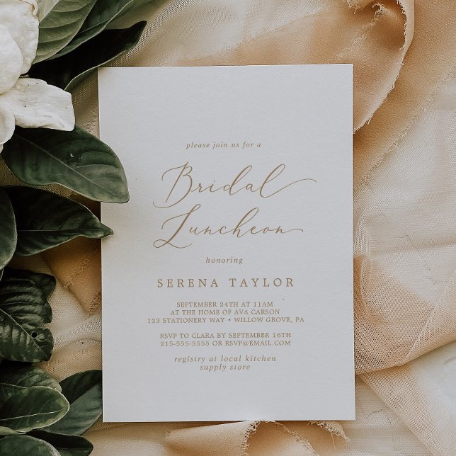 Invitación Delicate Gold Calligraphy Bridal Luncheon (Subido por el creador)
