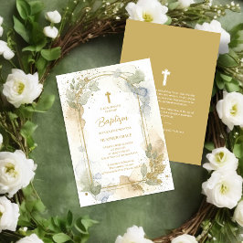 Invitación Delicate Gold Shades Floral Frame Arch Baptism