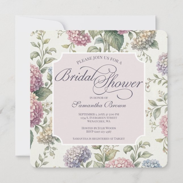 Invitación Delicate Hydrangea Flowers Bridal Shower  (Anverso)