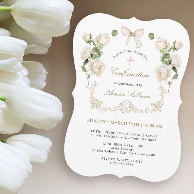 Invitación Delicate Ivory Roses Frame Confirmation (Subido por el creador)
