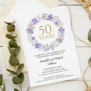 Invitación Delicate Lavender Floral Garland 50.º Boda