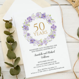 Invitación Delicate Lavender Floral Garland 50.º Boda