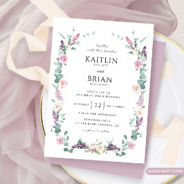 Invitación Delicate Mauve, Boda Floral Púrpura Polvorienta