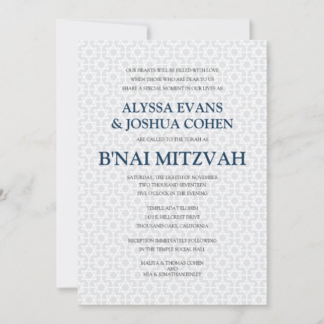 Invitación Delicate Patterned B'nai Mitzvah (Anverso)