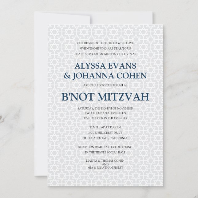 Invitación Delicate Patterned B'not Mitzvah (Anverso)