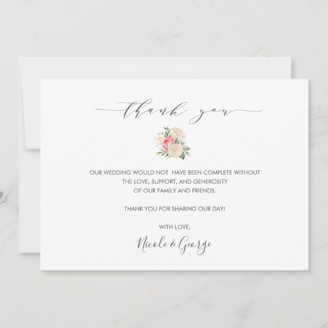 Invitación Delicate Peony bouquet verano boda gracias (Anverso)