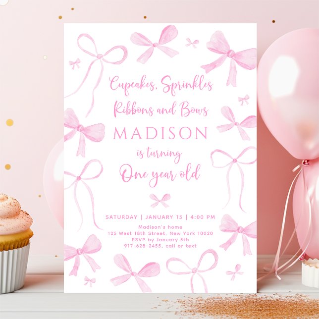 Invitación Delicate Pink Bows First Birthday (Subido por el creador)