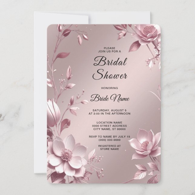 Invitación Delicate Pink Floral Frame Bridal Shower (Anverso)