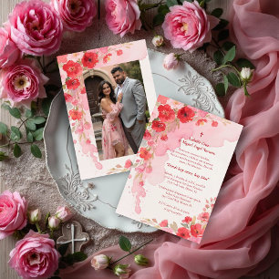 Invitación Delicate Pink Floral Frame Christian Catholic