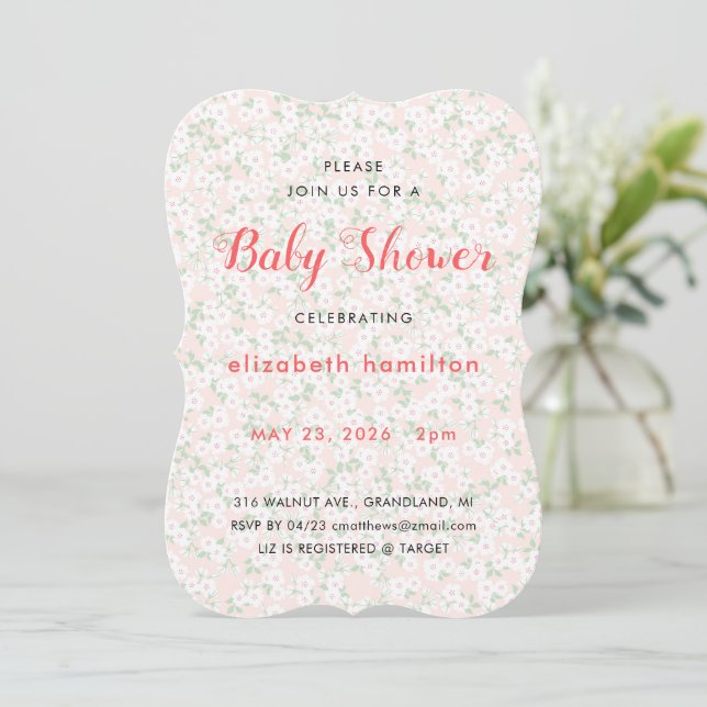 Invitación Delicate Pink Flowers Baby Shower Invitation (Anverso de pie)