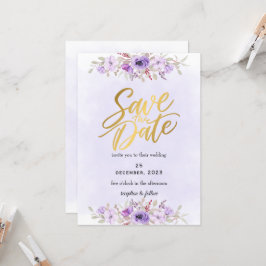Invitación Delicate Purple Floral Wedding Save the Date
