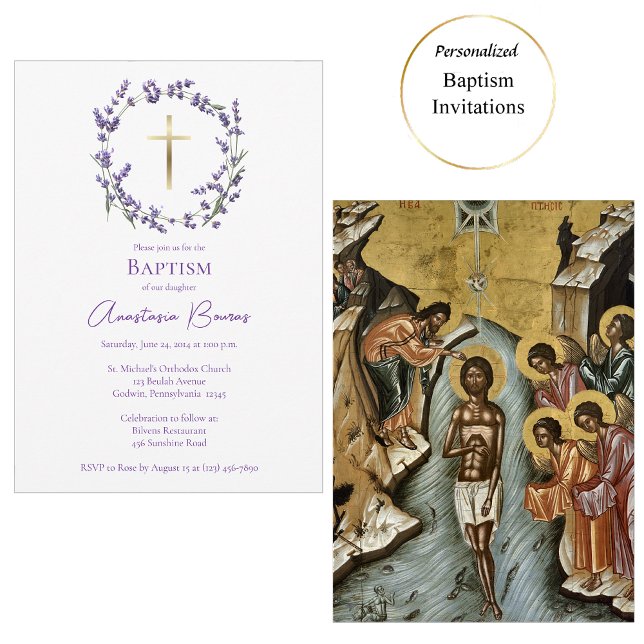 Invitación Delicate Purple Wildflowers Wreath Baptism (Subido por el creador)