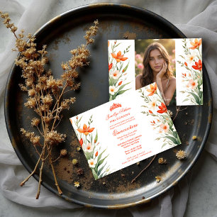 Invitación Delicate Quinceañera Orange Tiara Floral Garland