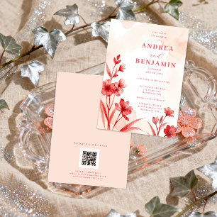 Invitación Delicate Romantic Bloom Juicy Red & Pinky Pink
