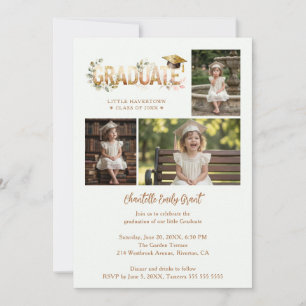 Invitación Delicate Romantic Kindergarten Graduate 4-Photo