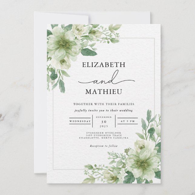 Invitación Delicate Sage Green Floral Boda (Anverso)