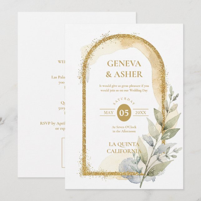 Invitación Delicate Spring Green & Beige Floral Arch Wedding (Anverso / Reverso)