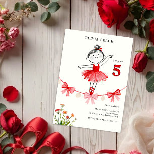 Invitación Delicate Sweet Red Ballet Girl Birthday LPM26