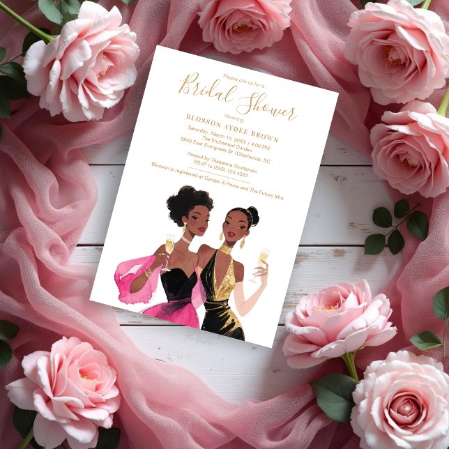 Invitación Delicate Two Sophisticated Ladies Bridal Shower (Delicate Two Sophisticated Afroamerican Ladies Bridal Shower Invitations Cards. )
