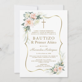 Invitación Delicate White Blush Flowers 1st Birthday Baptism 