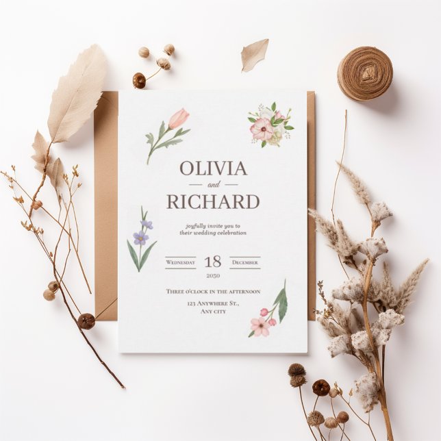 Invitación Delicate Wildflower Botanical Wedding Invitation (Subido por el creador)