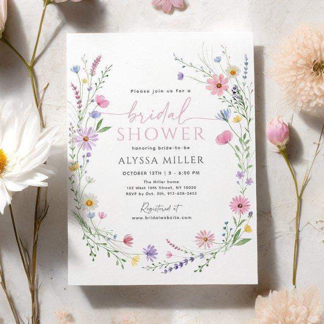 Invitación Delicate Wildflower Meadow Wreath Bridal Shower (Subido por el creador)