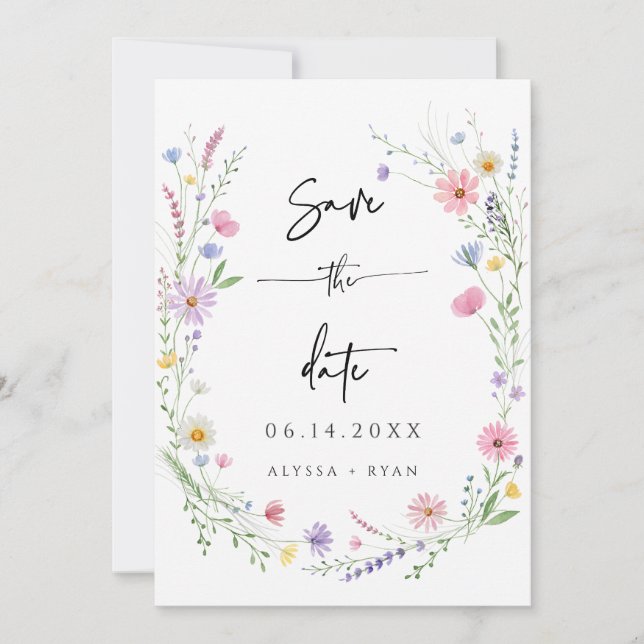 Invitación Delicate Wildflower Wedding Save the Date Card (Anverso)