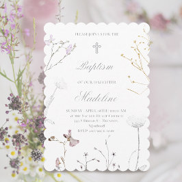 Invitación delicate wildflowers Baptism