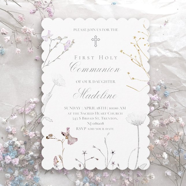 Invitación delicate wildflowers First Holy Communion (Subido por el creador)