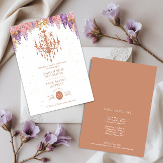Invitación Delicate Wisteria & Exquisite Vintage Chandelier