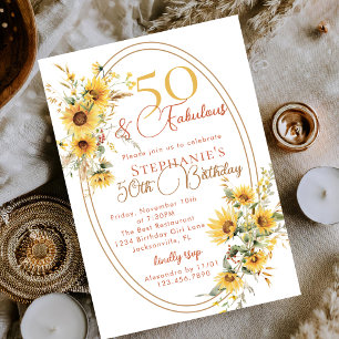 Invitación Delicia de Girasoles 50 y Fabuloso Cumpleaños 50