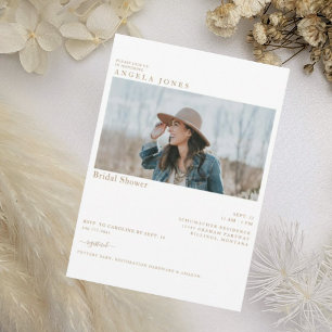 Invitación Deliciosa ducha de novia con texto de oro blanco