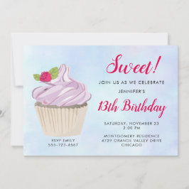 Invitación Delicioso Cupcake Rosa con Frambuesa en la Parte S