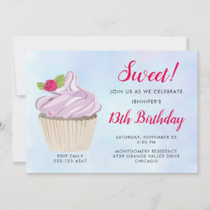 Invitación Delicioso Cupcake Rosa con Frambuesa en la Parte S