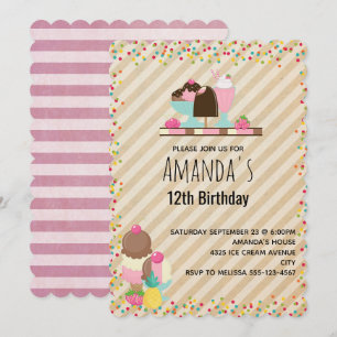 Invitación Delicioso helado y flotante dulce postre cumpleaño