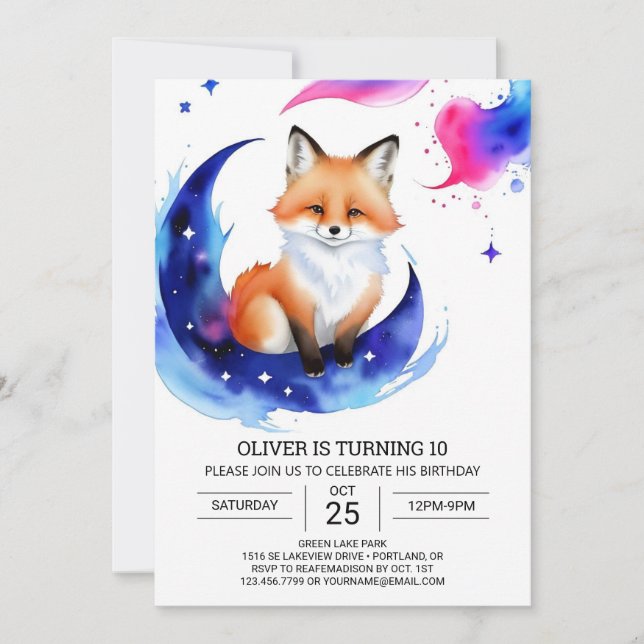 Invitación Delight de la fiesta de cumpleaños de Fox (Anverso)