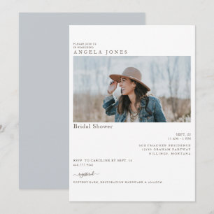 Invitación Delight Dusty Blue Modern Photo Bridal Shower