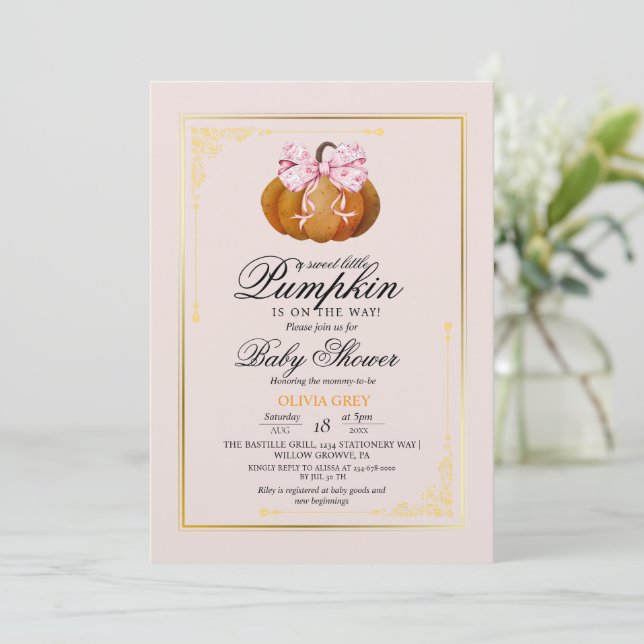 Invitación Delight Gold Pumpkin Baby Shower (Anverso de pie)