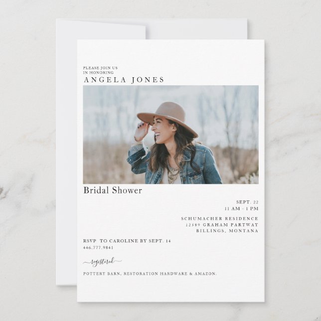 Invitación Delight White Modern Bride Photo Bridal Shower (Anverso)