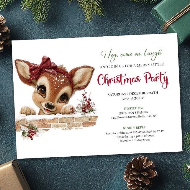Invitación Delightful peeking reindeer editable party card (Delightful peeking reindeer editable party card)
