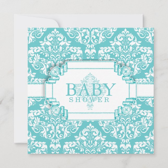 Invitación Delightins Robins Egg Blue Damask (Anverso)