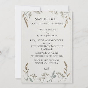 Invitación Delphinium Blanco, Helechos Maidenhair, Línea Botá
