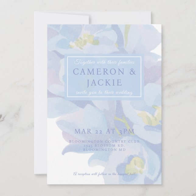 Invitación Delphinium Blue Wedding  (Anverso)